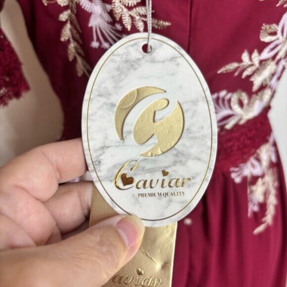 Cariar Vintage Women's Large Burgundy Floral Dress Embroidered Lace Puff Sleeve - Picture 12 of 16